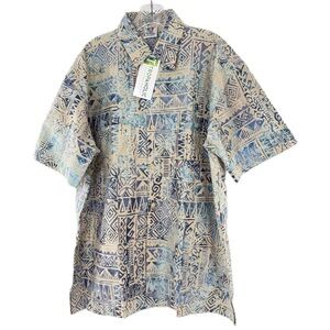 Rum Reggae Hawaiian Batik Shirt "Tapa Tapa" Steel/Bone Men's Size Large, NWT!